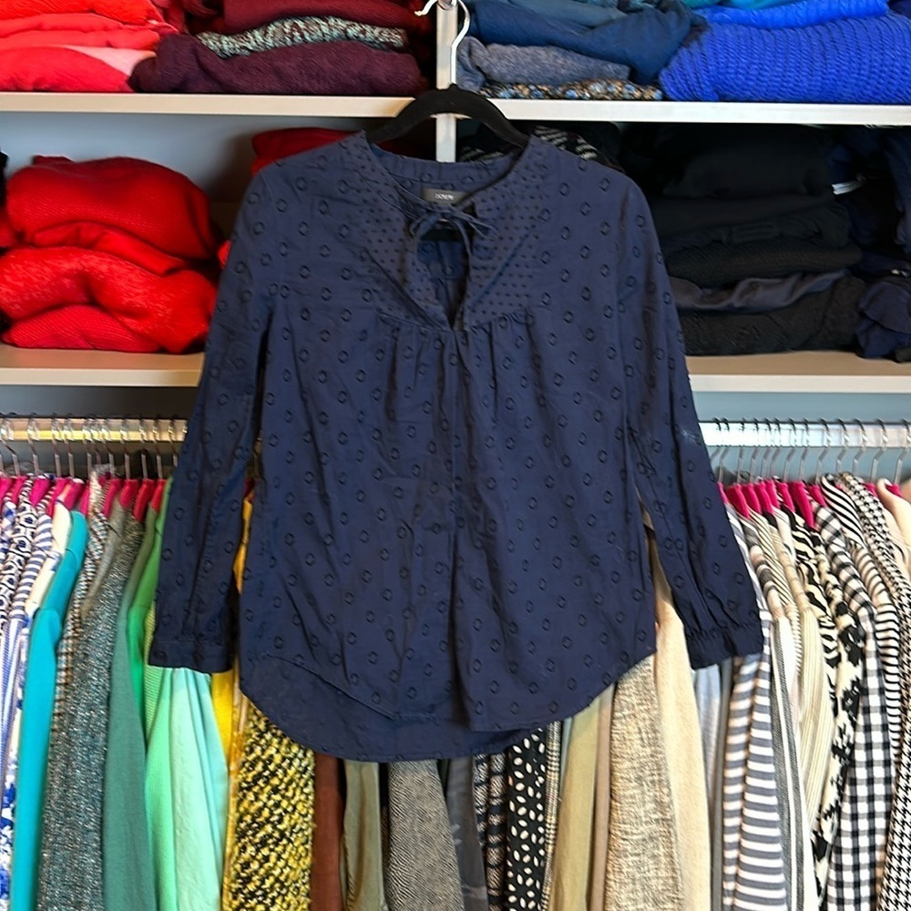 J Crew navy embroidered long sleeve blouse size 4